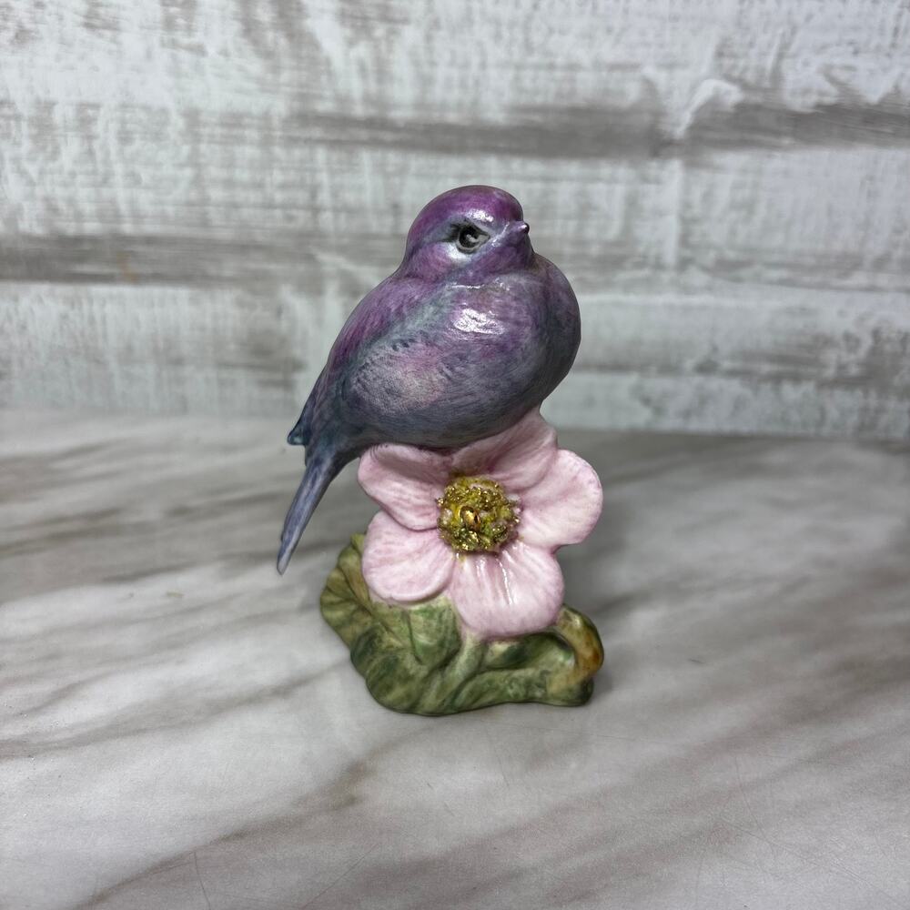 Vintage 1960 Edna Mae Signed Handmade Porcelain Purple Bird